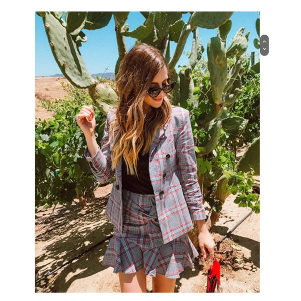 $650 Veronica Beard Plaid Caldwell Dickey Blazer Red Gray Navy Jacket Cotton 8 - Picture 13 of 14